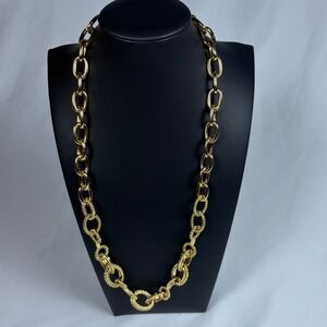 Talbots Gold Tone Chunky Mixed Link Chain Necklace Textured Statement Jewelry